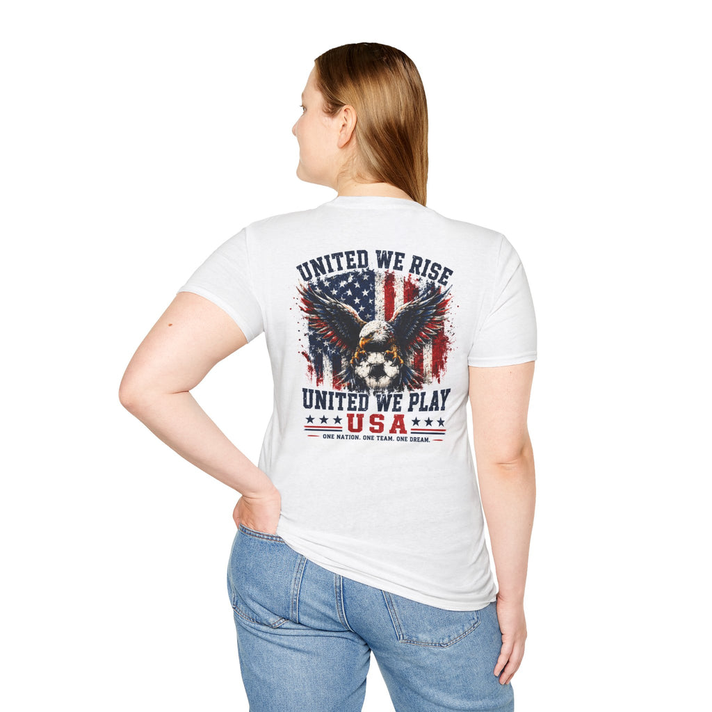 United We Play USA Soccer T-Shirt | Patriotic Eagle Graphic Tee | 2026 Fan Shirt