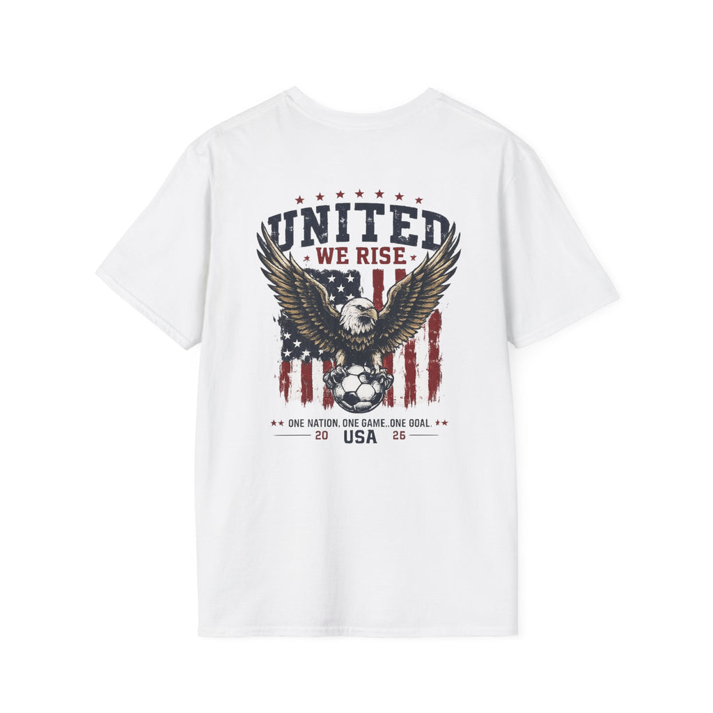 United We Rise USA Soccer T-Shirt | Patriotic Eagle Graphic Tee | 2026 Fan Shirt